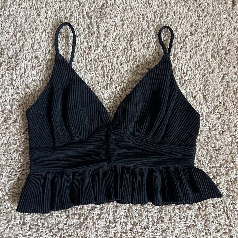 Urban Outfitters Black Pleated Cropped Tank